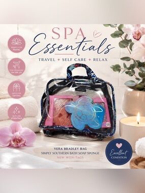 Vera Bradley Clear Travel/Toiletry Bag + Simply Southern Bath Soap Sponge Set
